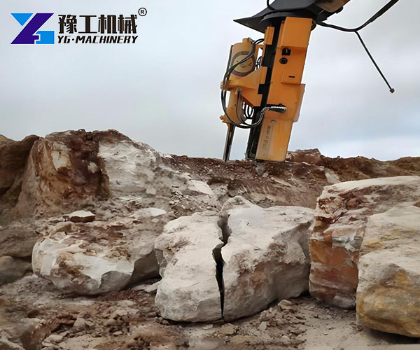 excavator breaking rock