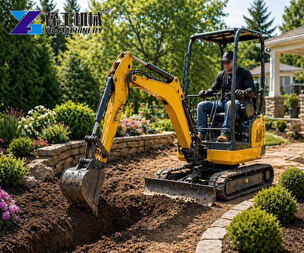 Mini excavators used for garden construction