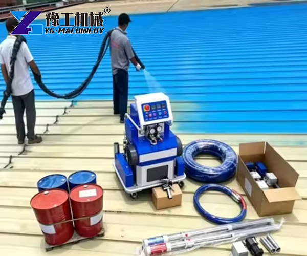 Polyurea spraying machine in operation